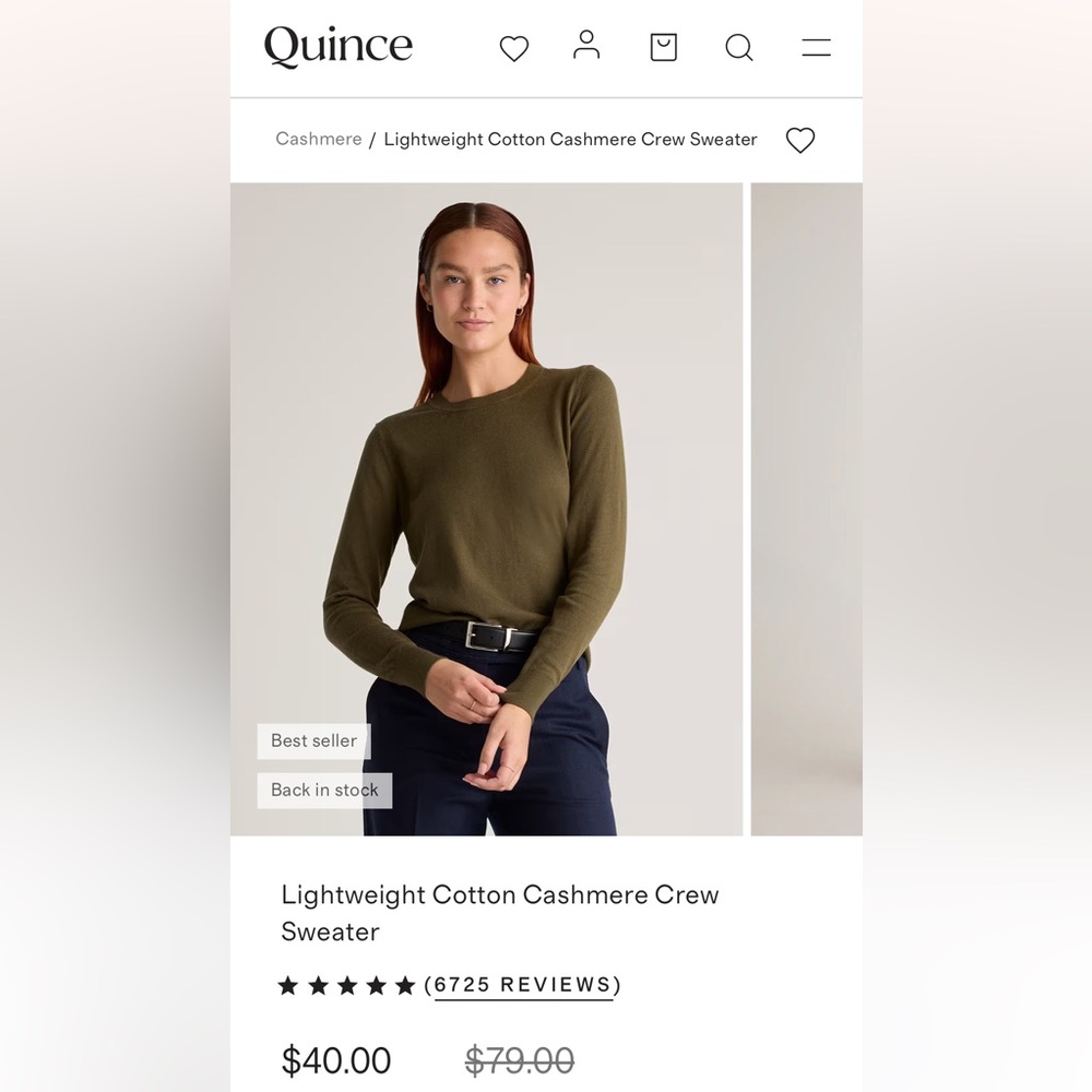 Quince Olive Green Lightweight Cotton Cashmere Crew Sweater